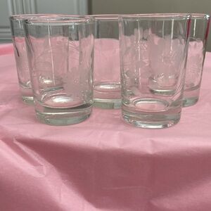 SET OF 5 EUC VTG JUICE GLASSES WITH J. HUGHES ETCHING OF CORNFLOWERS AND FOLIAGE
